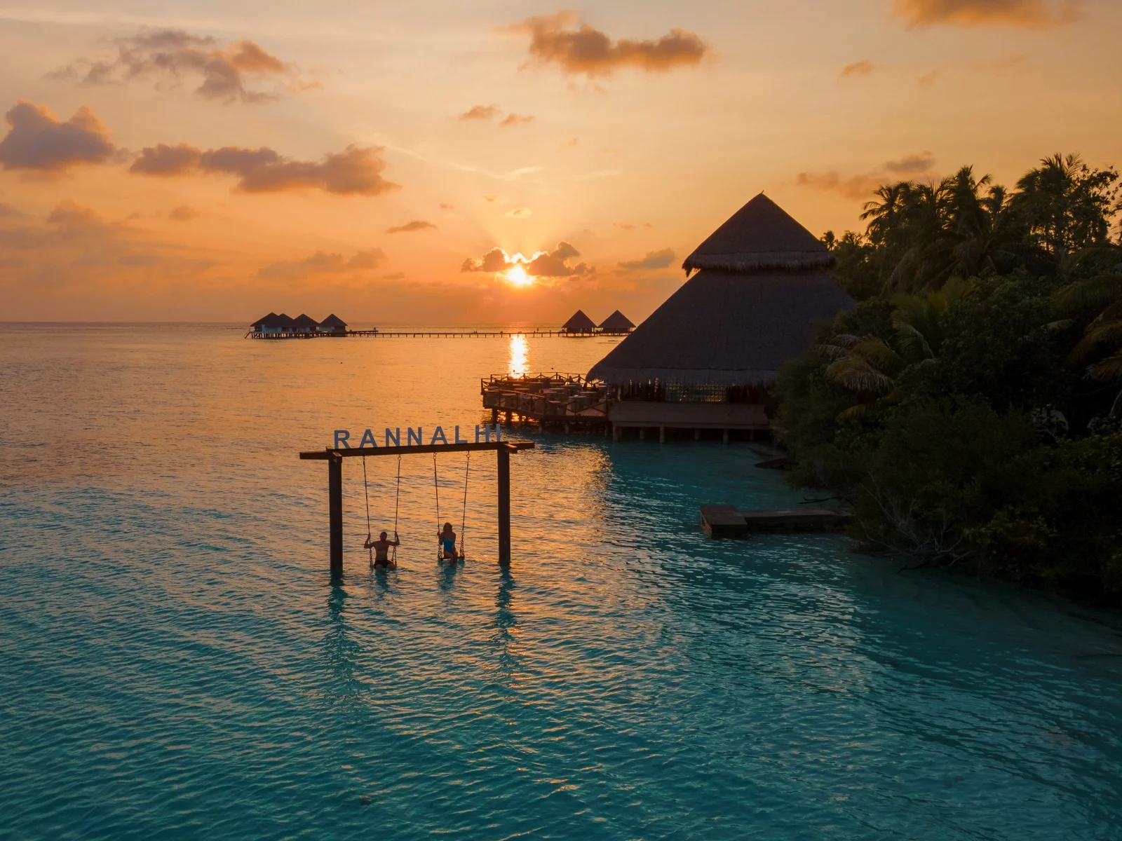 Lagoon swing at sunset, Adaaran Club Rannalhi