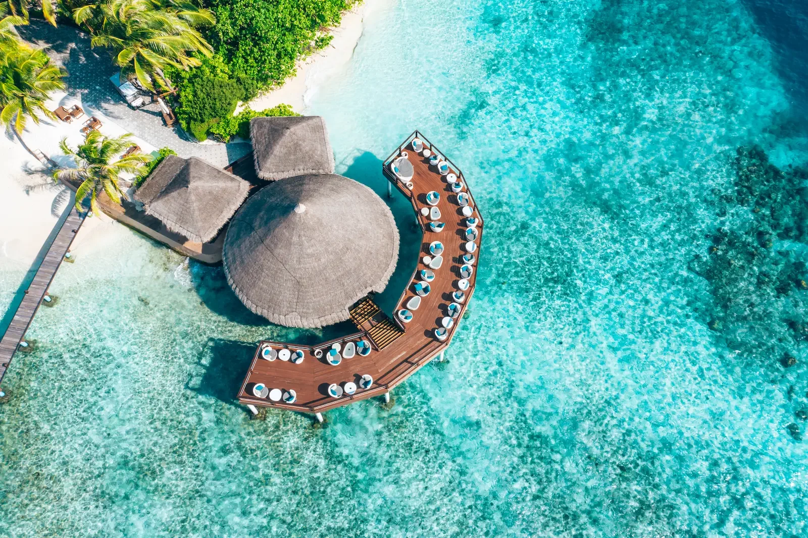Aerial view of an overwater restaurant, Adaaran Prestige Vadoo
