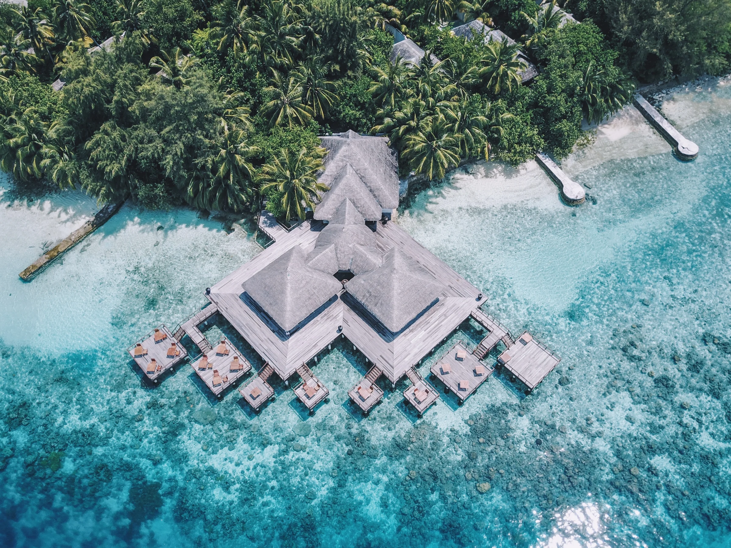 Aerial view of the overwater restaurant, Coco Bodu Hithi