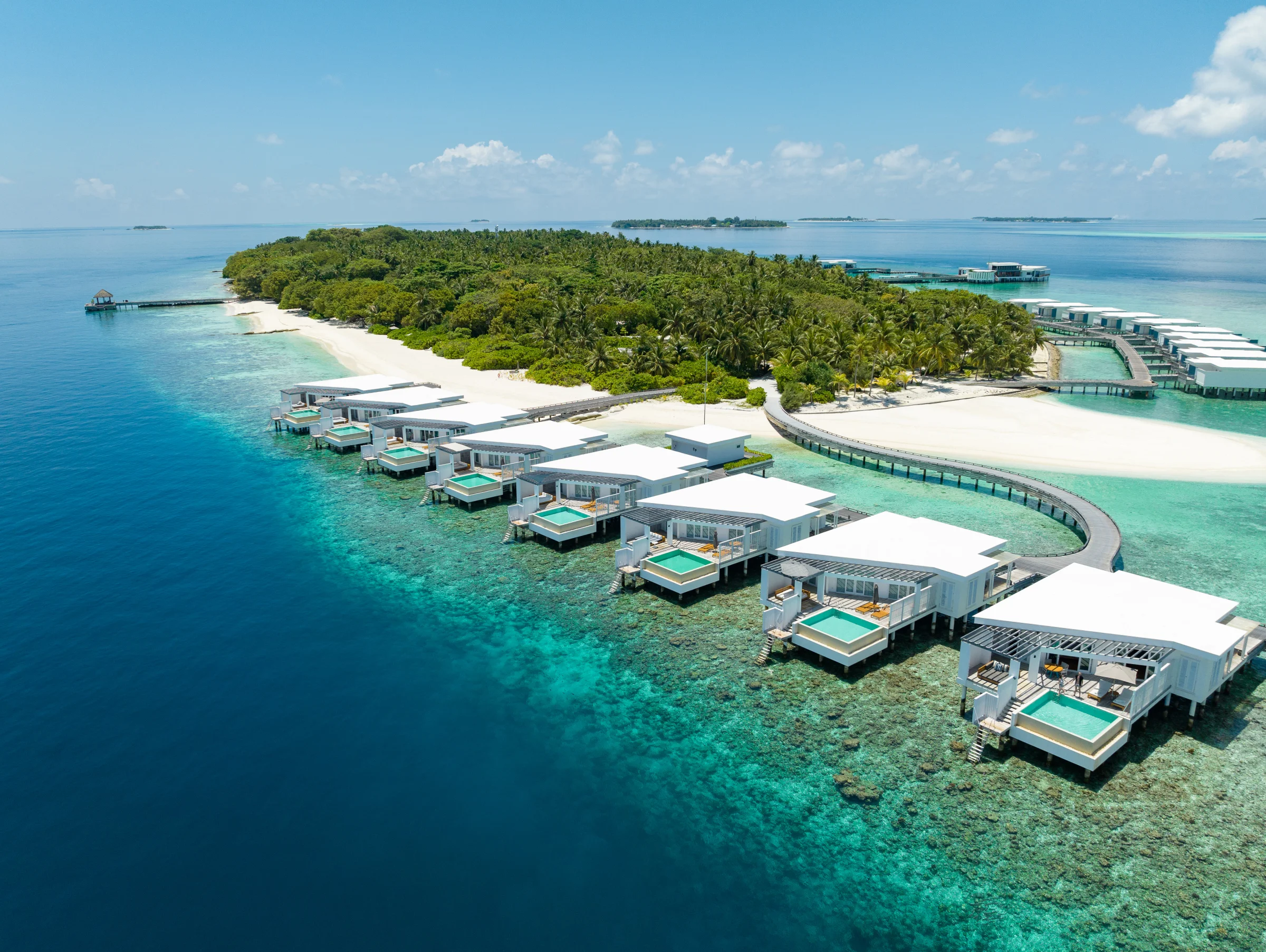 Aerial view of the Water Pool Villas, Amilla Maldives