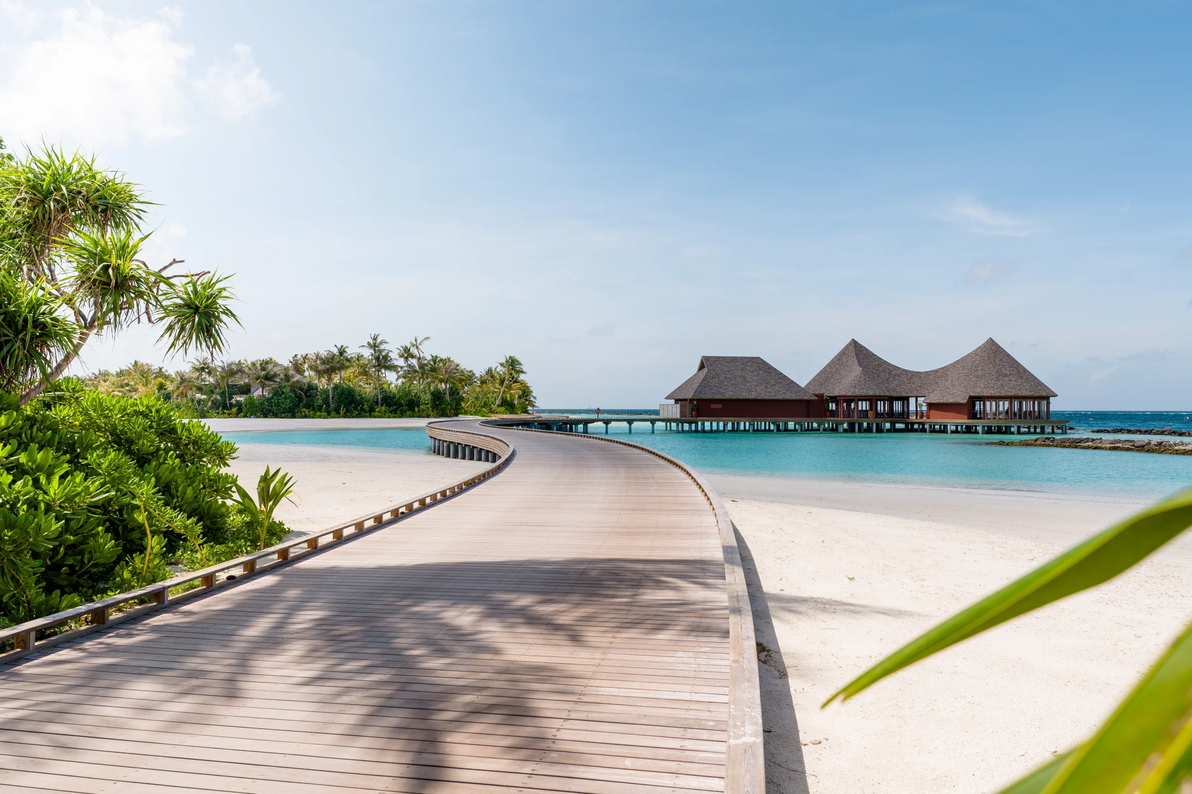 Boardwalk to an overwater restaurant, Ananea Madivaru Maldives