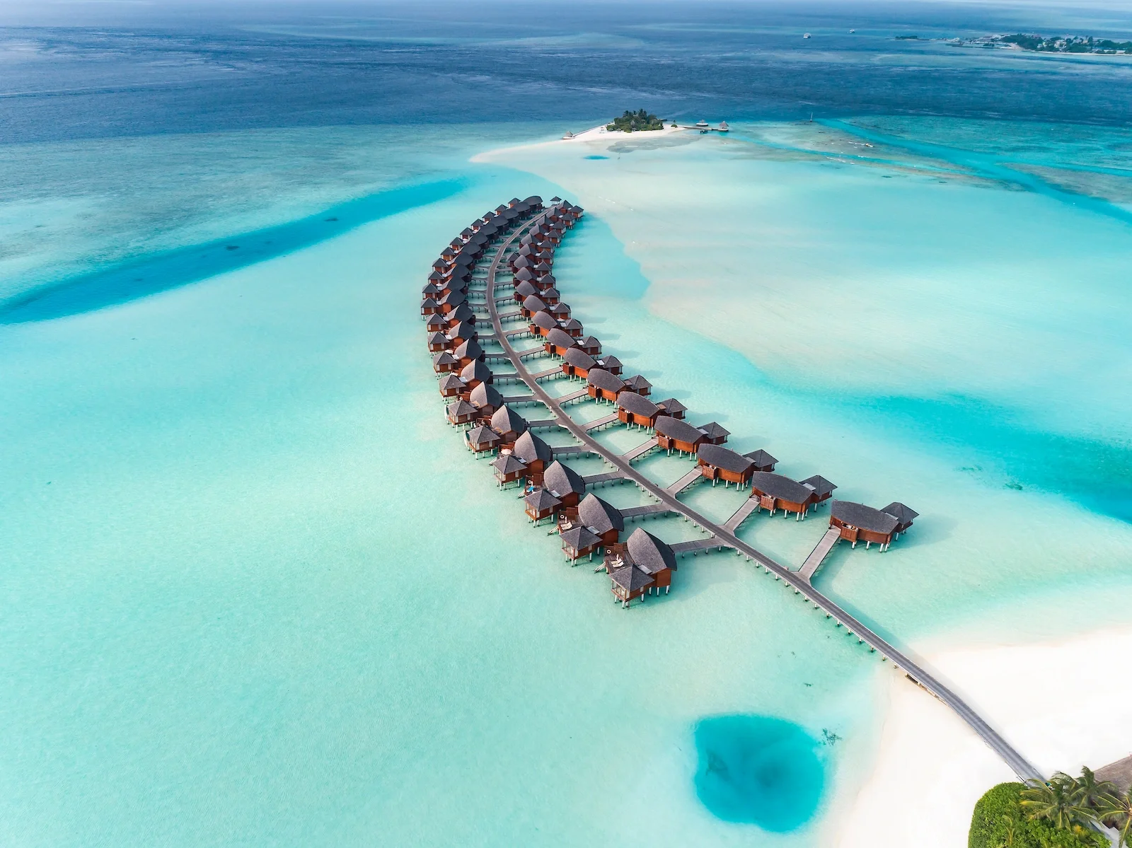 Aerial view of the overwater villas, Anantara Dhigu
