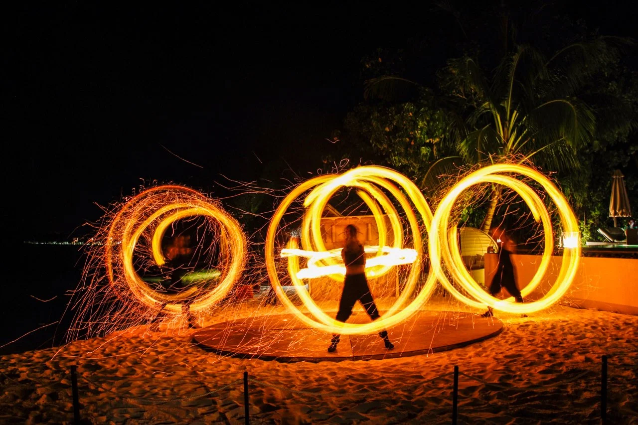 Fire show on the beach at night, Ayada Maldives