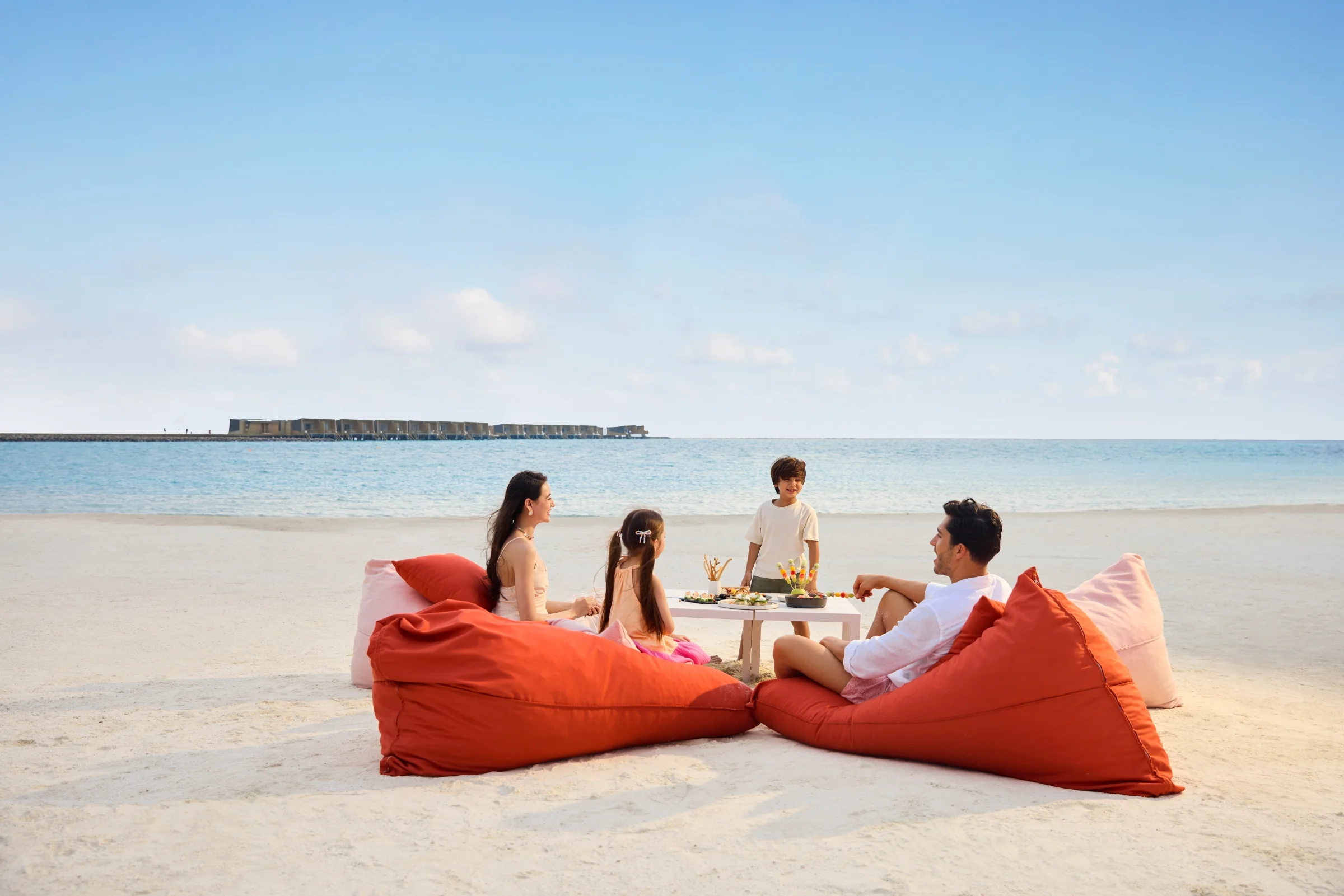 Family picnic on the beach, Centara Mirage Lagoon Maldives