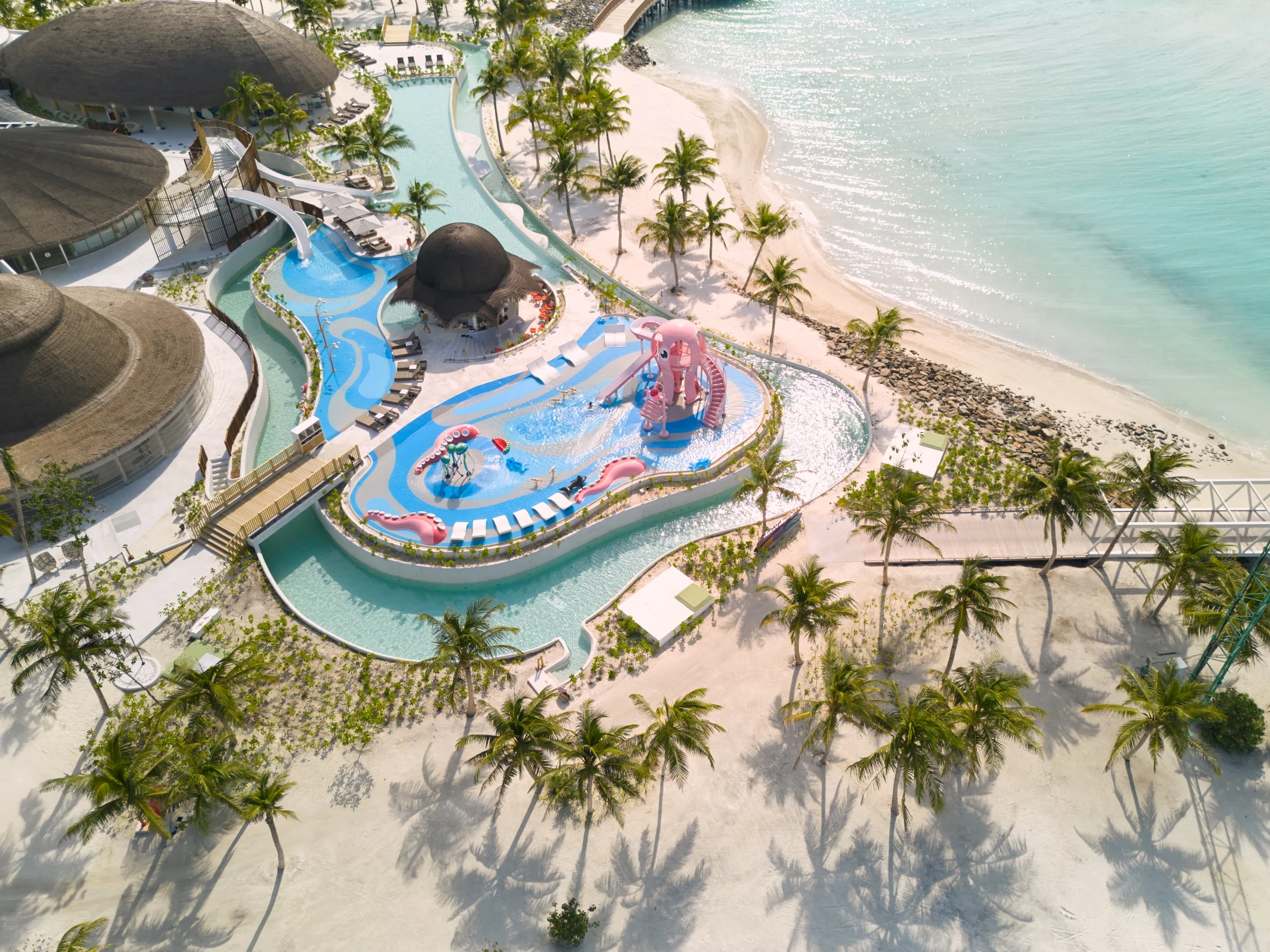 Water park and pools from above, Centara Mirage Lagoon Maldives