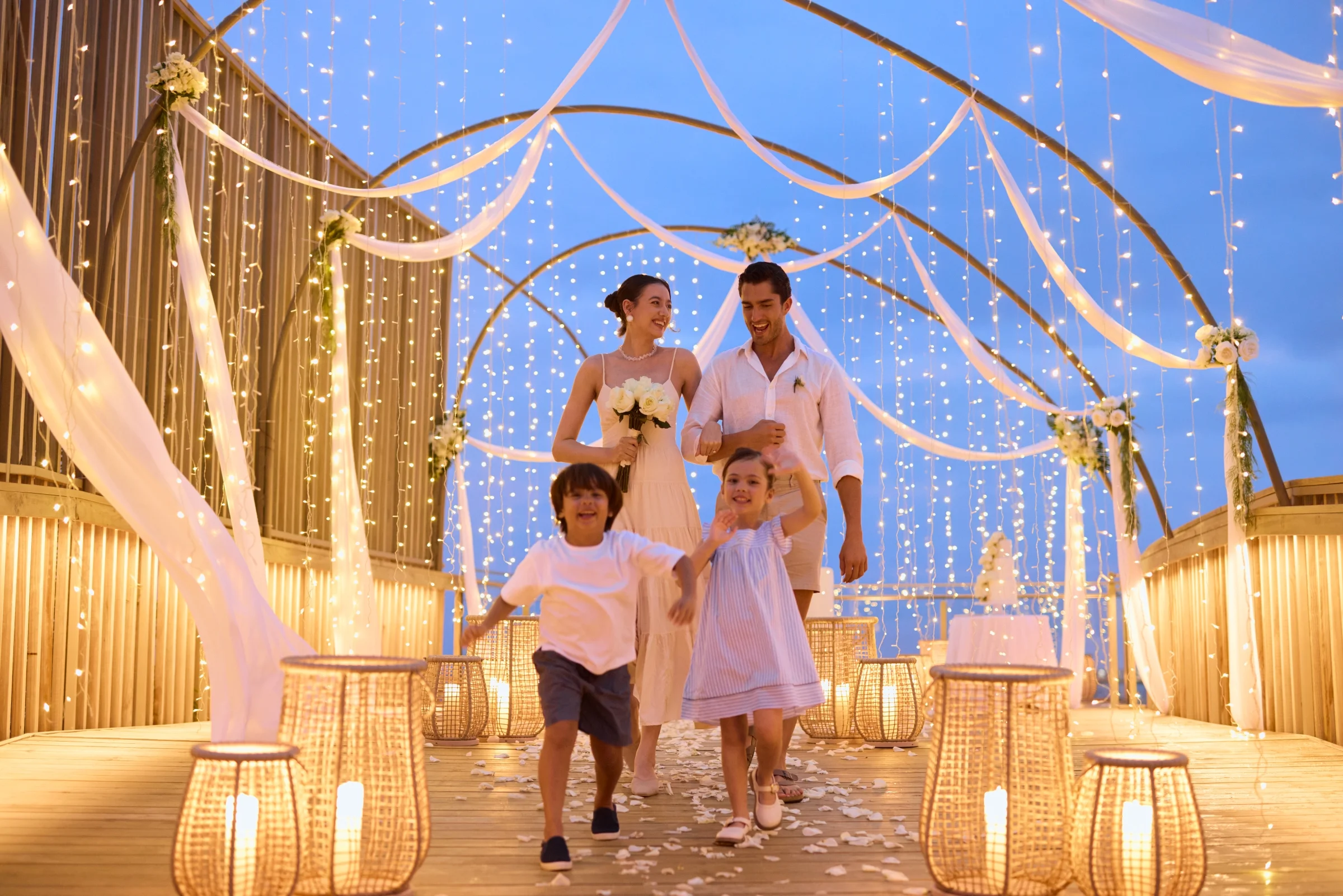 Wedding vow renewal with children, Centara Mirage Lagoon Maldives