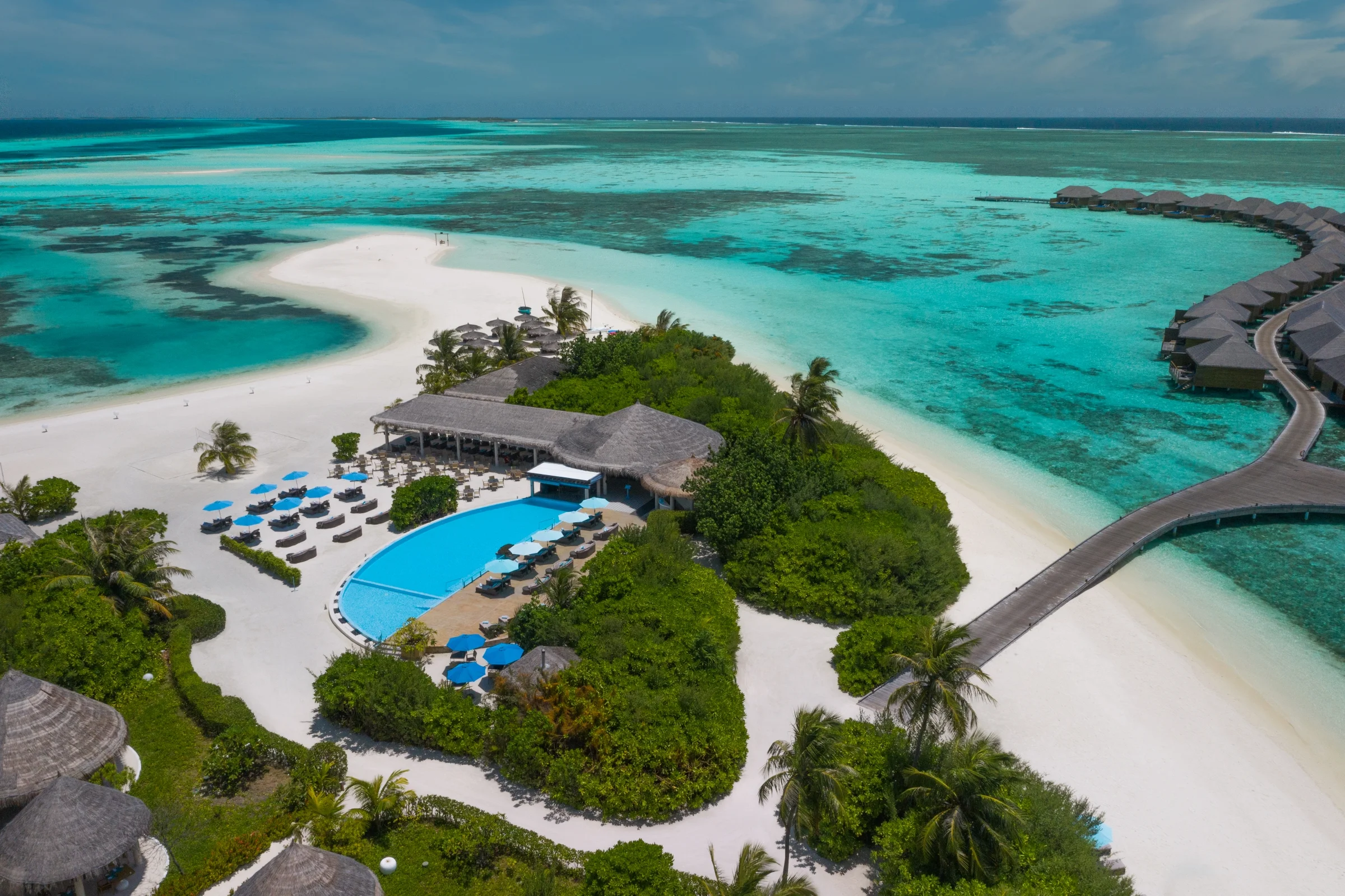 Main pool and beach from above, Cocoon Maldives