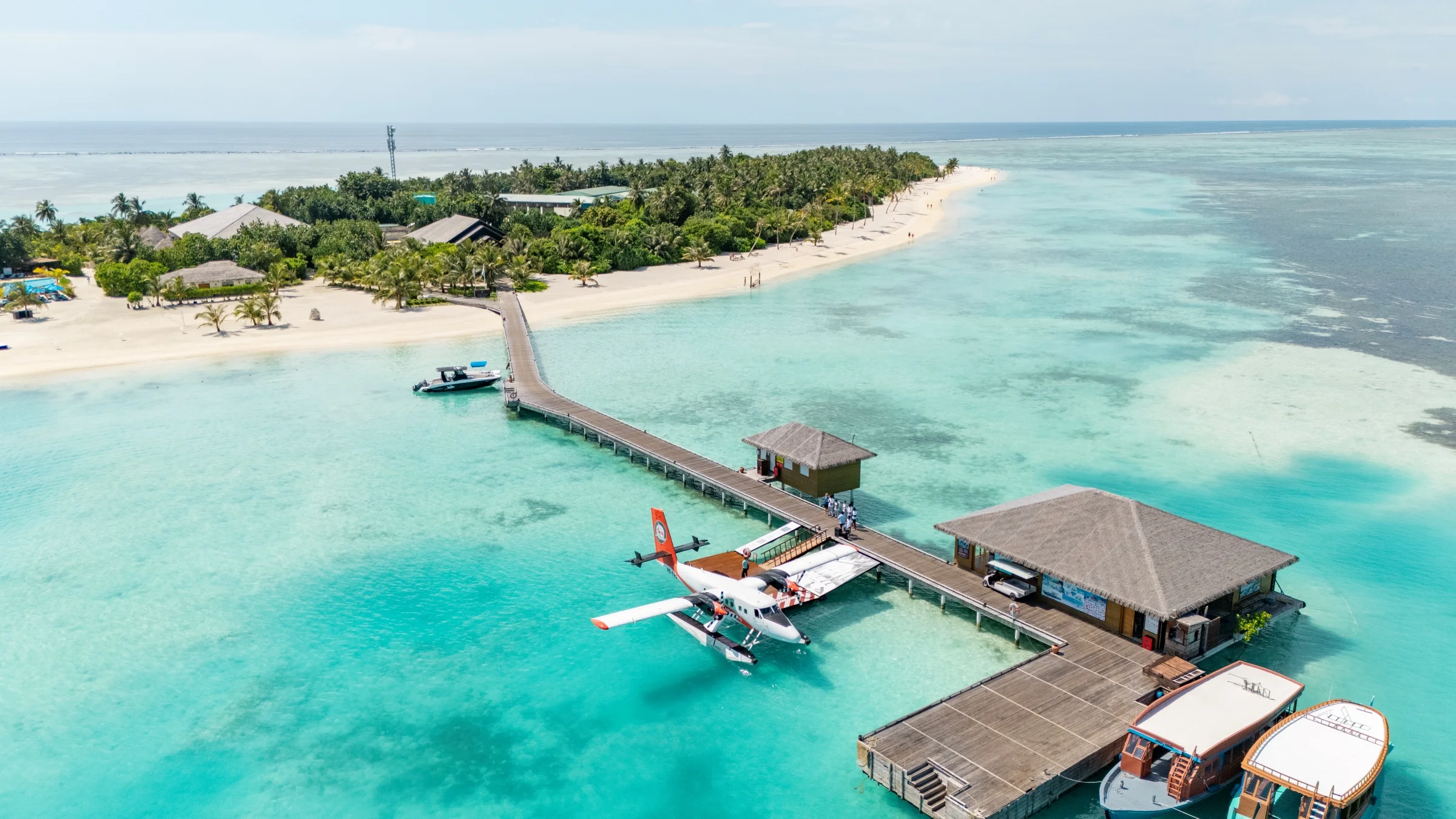 Seaplane at the arrival jetty, Cocoon Maldives