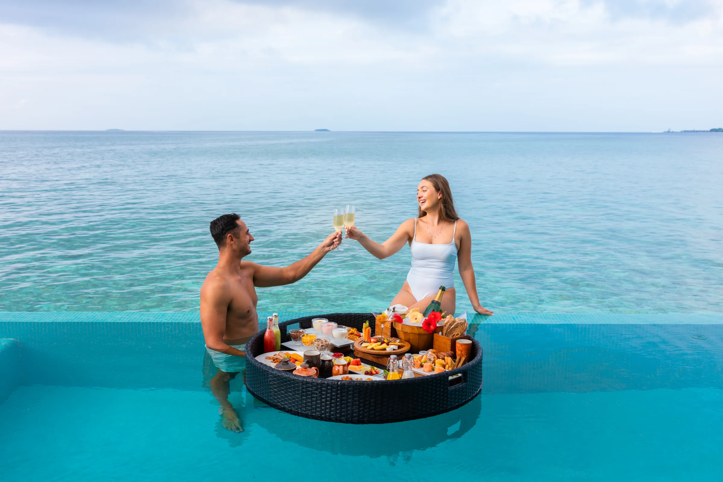 Floating breakfast in a villa pool, Heritance Aarah