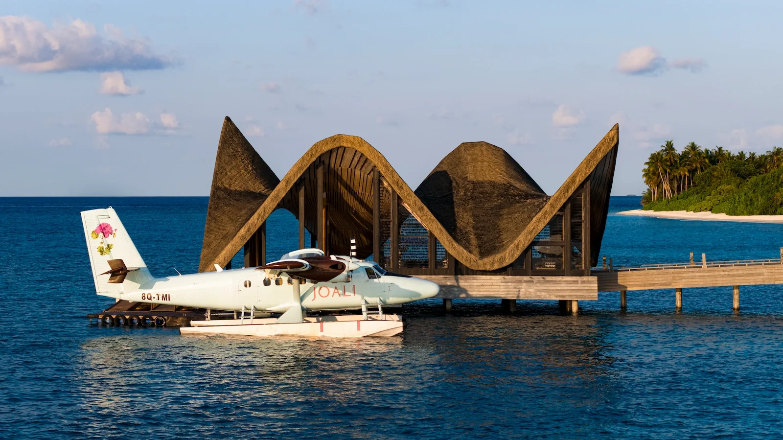 Seaplane at the arrival jetty, Joali Maldives