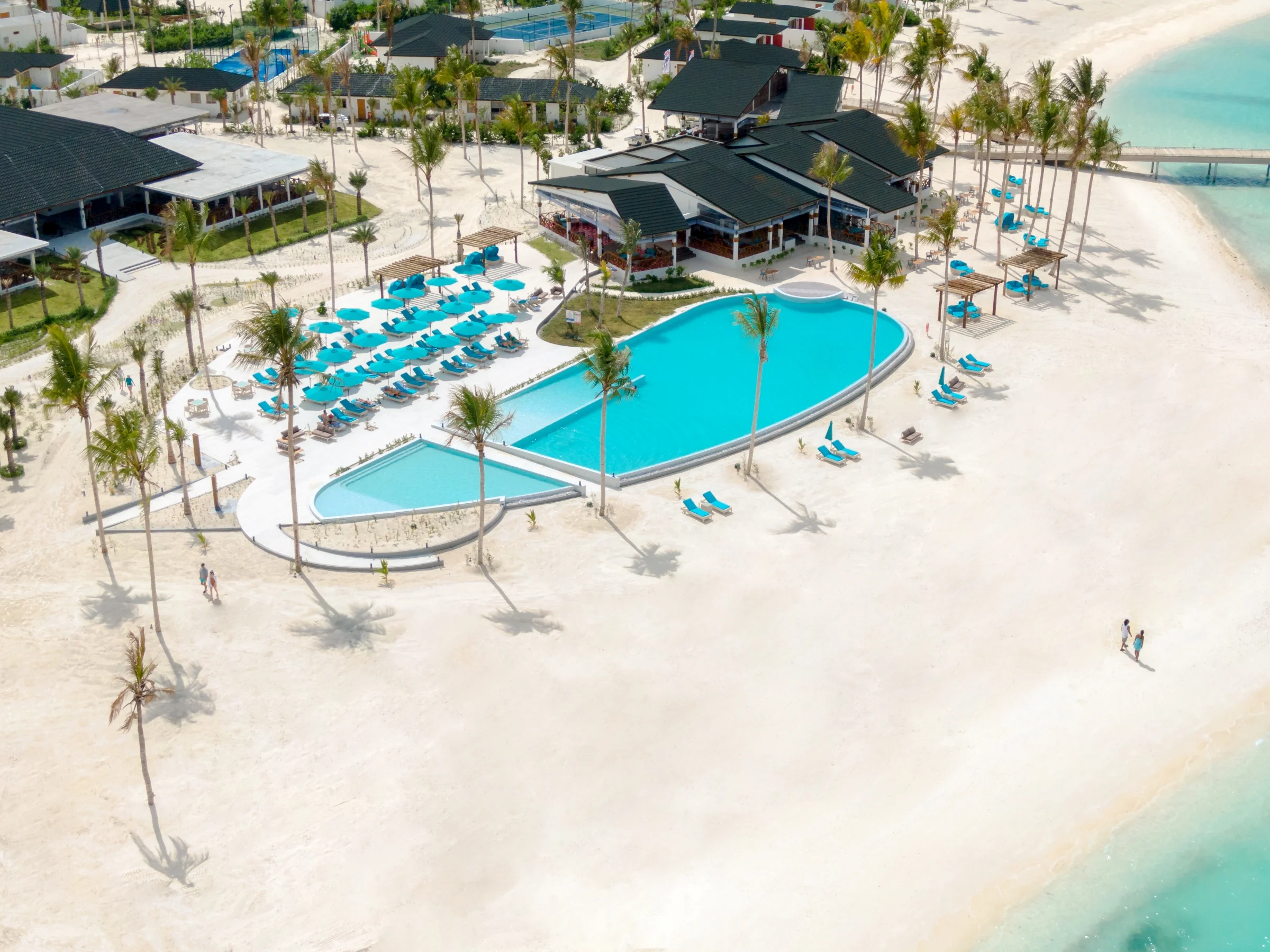 Main pool and beach from above, Joy Island by Cocoon
