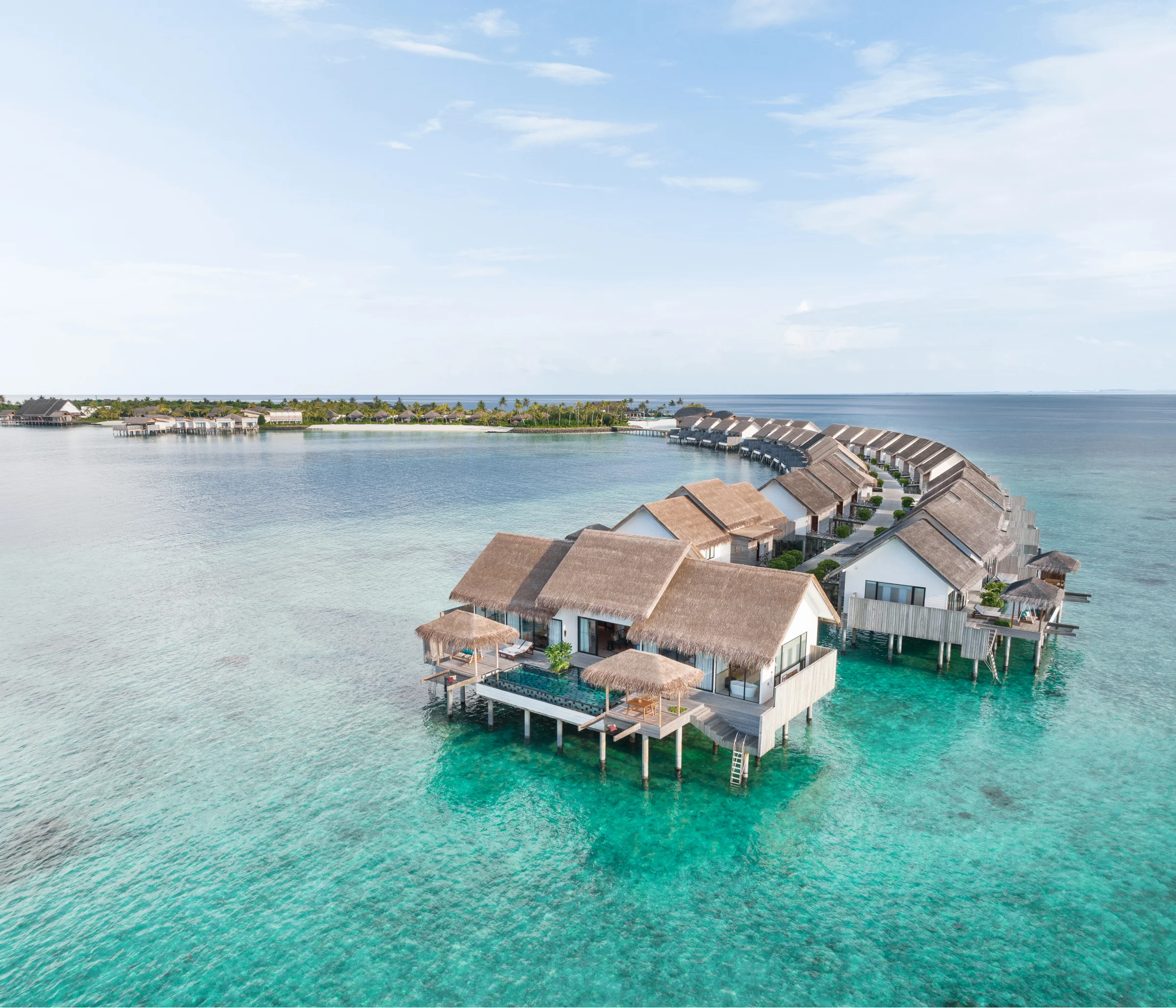 Aerial view of Two-Bedroom Overwater Pool Villa, Hilton Amingiri Maldives