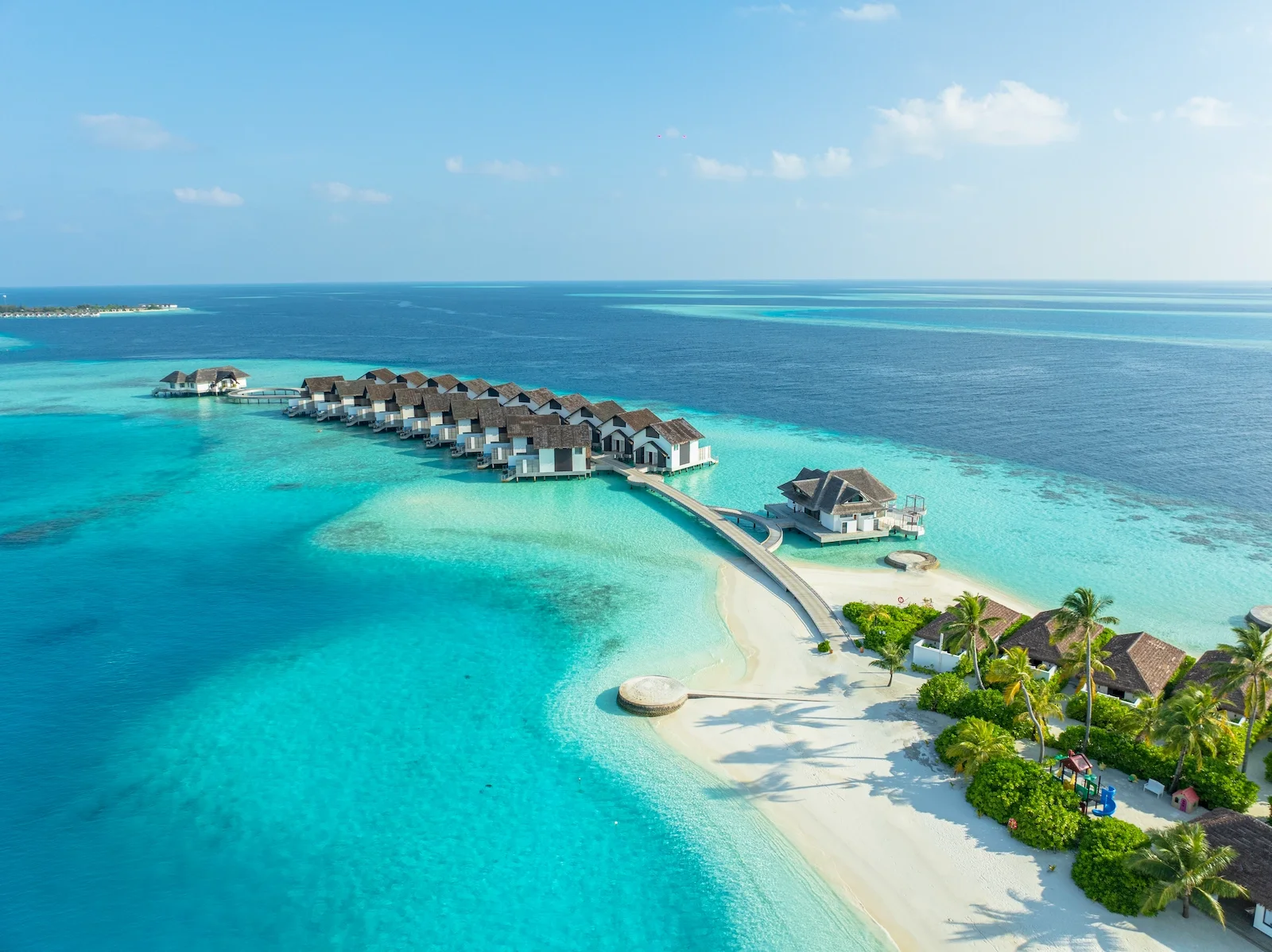 Aerial view of the island and lagoon, NOOE Maldives Kunaavashi