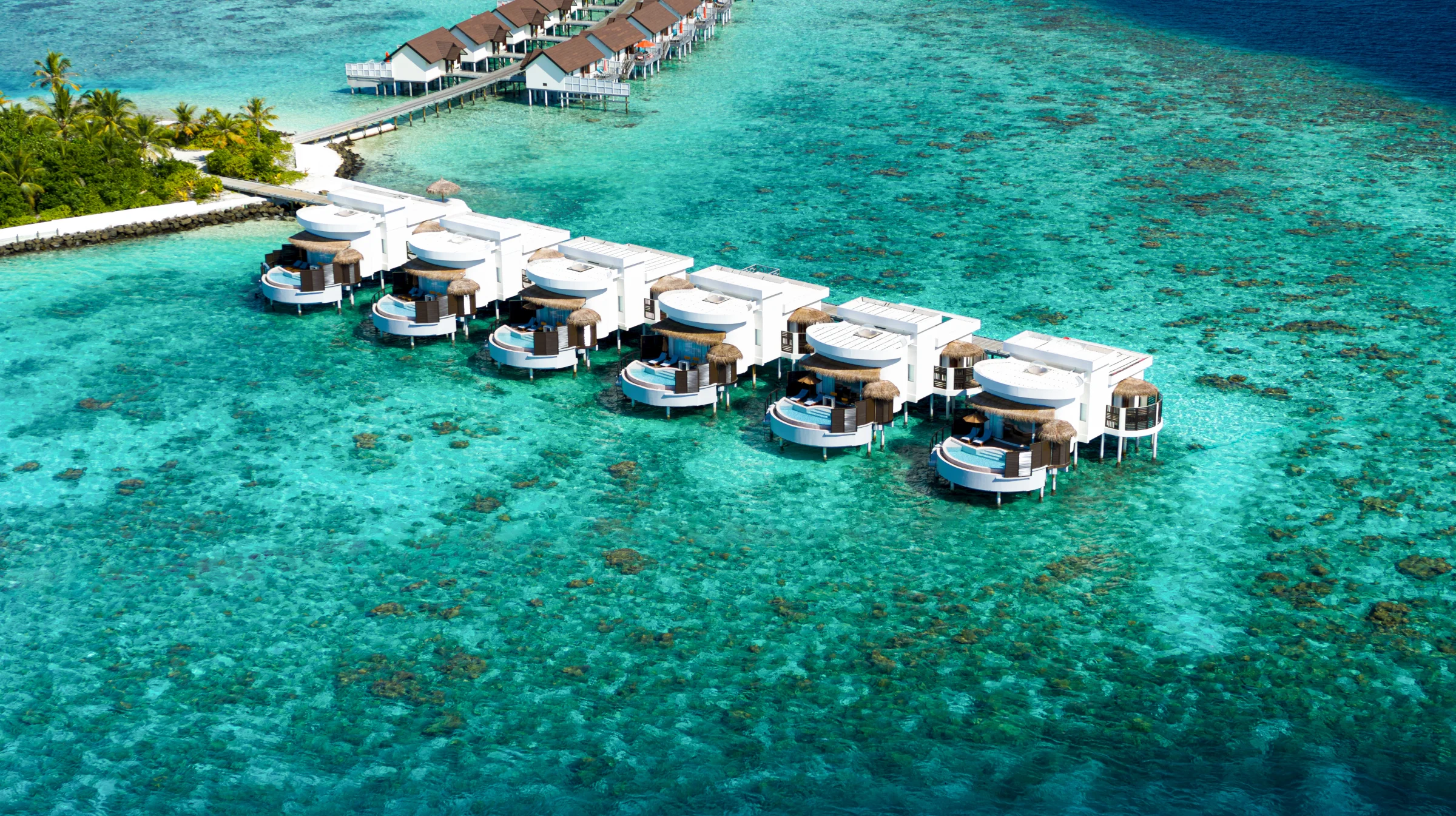 Aerial view of the honeymoon villas, OBLU Select Sangeli
