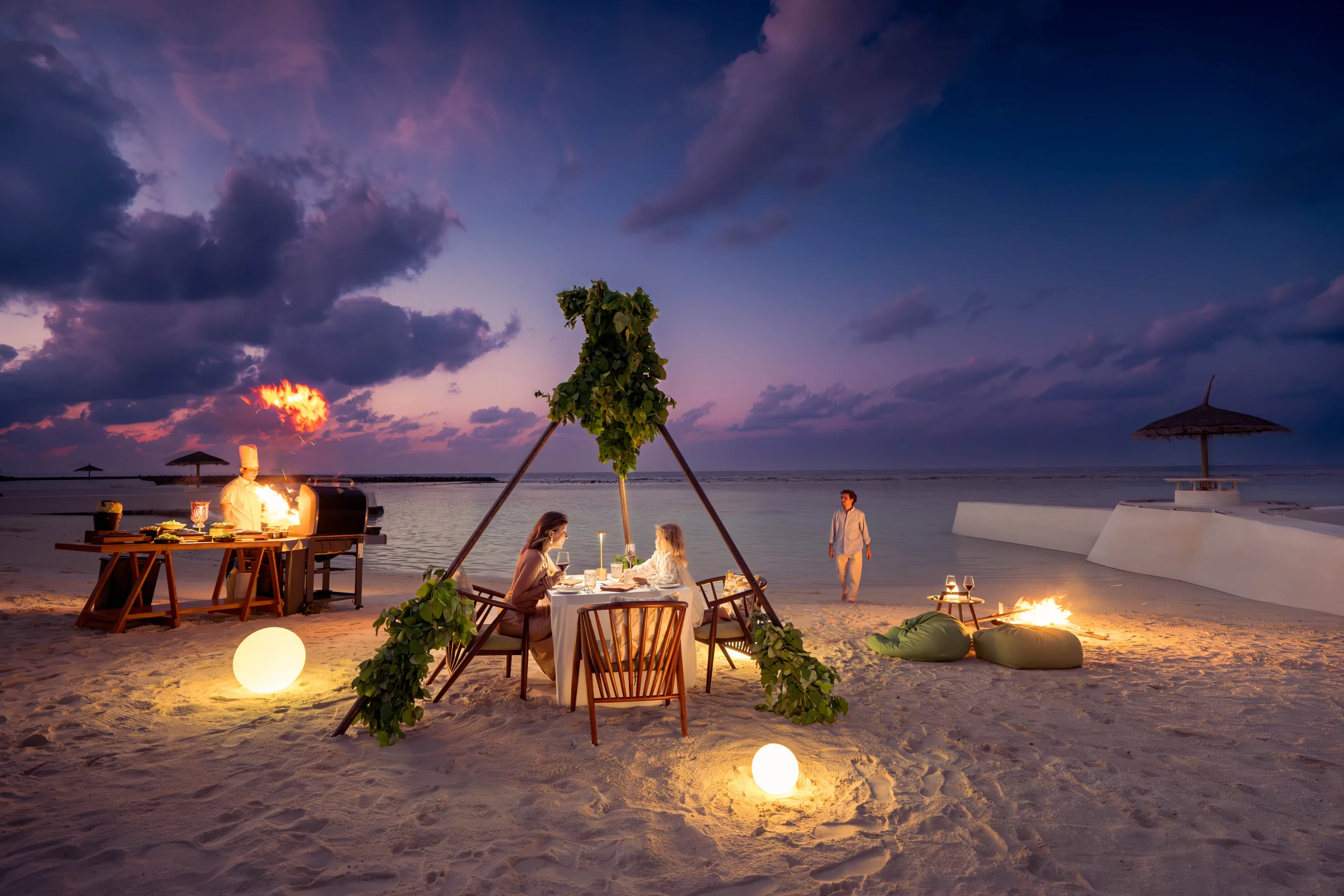 Private beach barbecue dinner at sunset, OBLU Select Sangeli