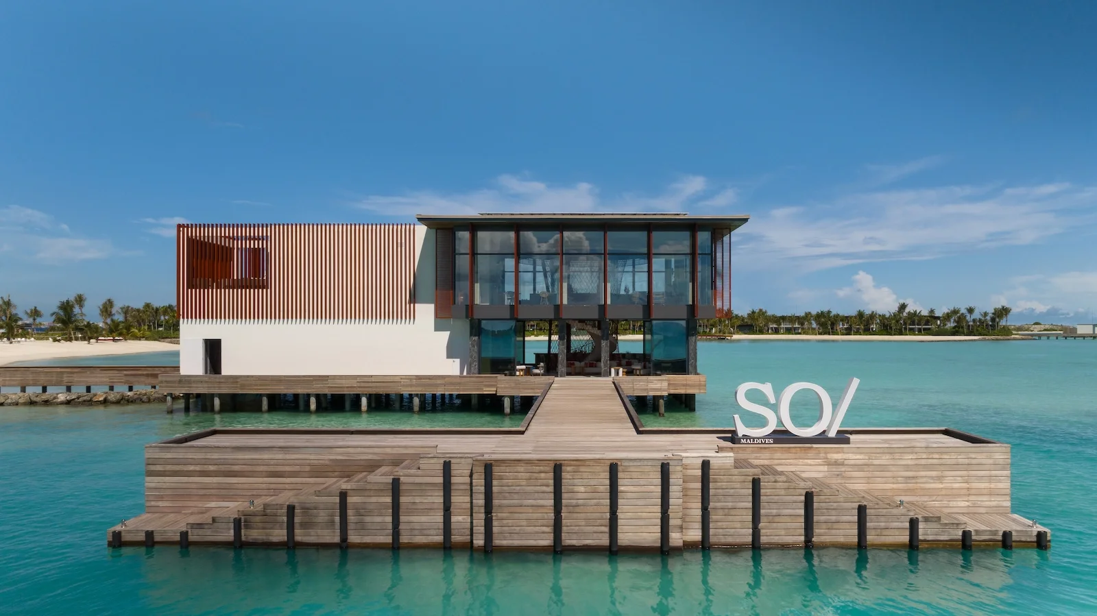 Arrival jetty with the SO/ sign, SO/ Maldives