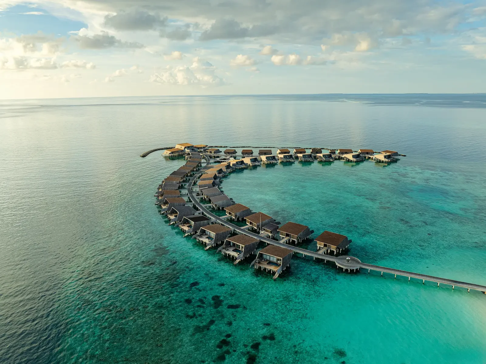 Aerial view of the overwater villas, The St Regis Maldives Vommuli