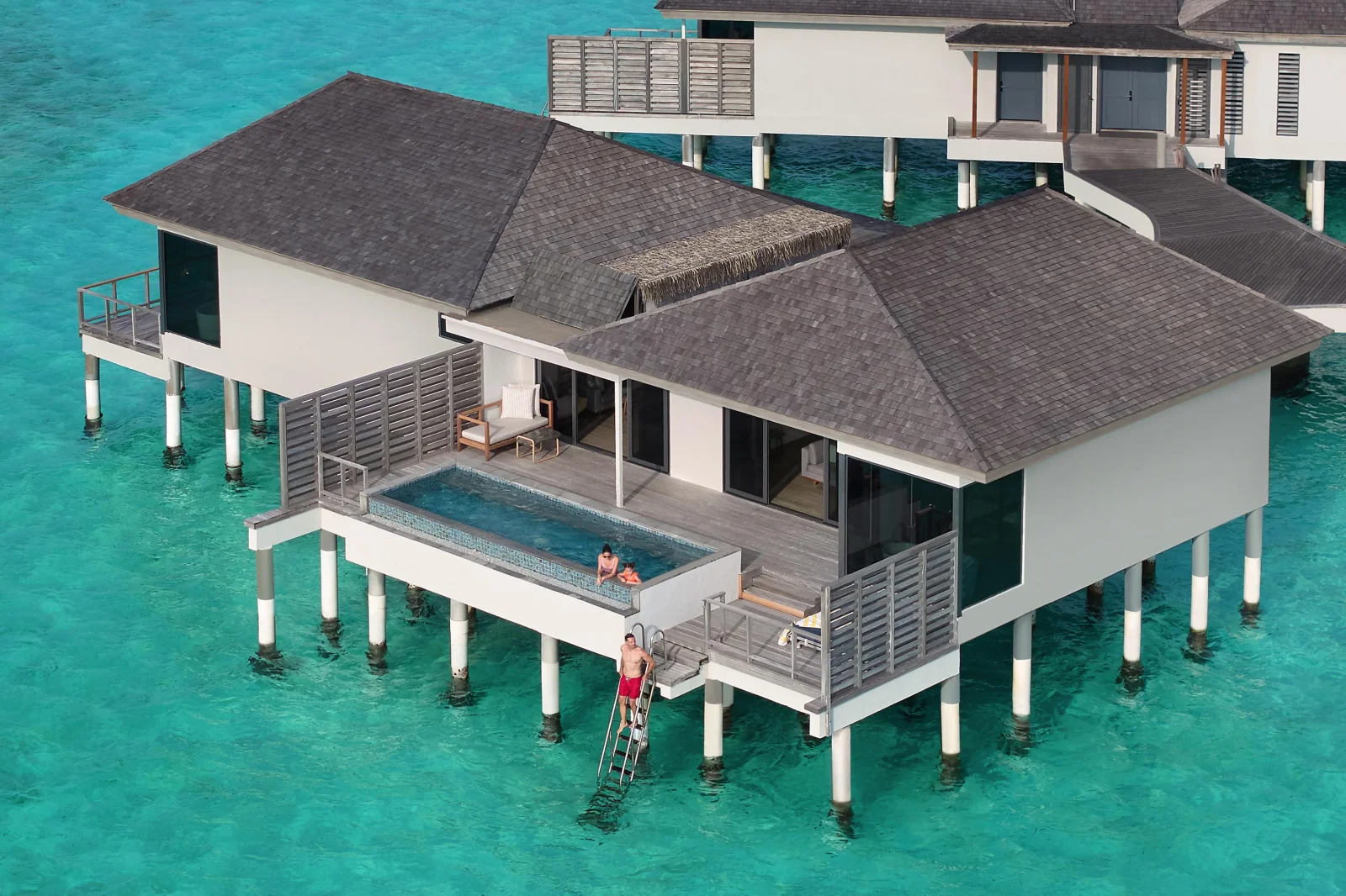 Family Two Bedroom Overwater Villa aerial, Le Méridien Maldives