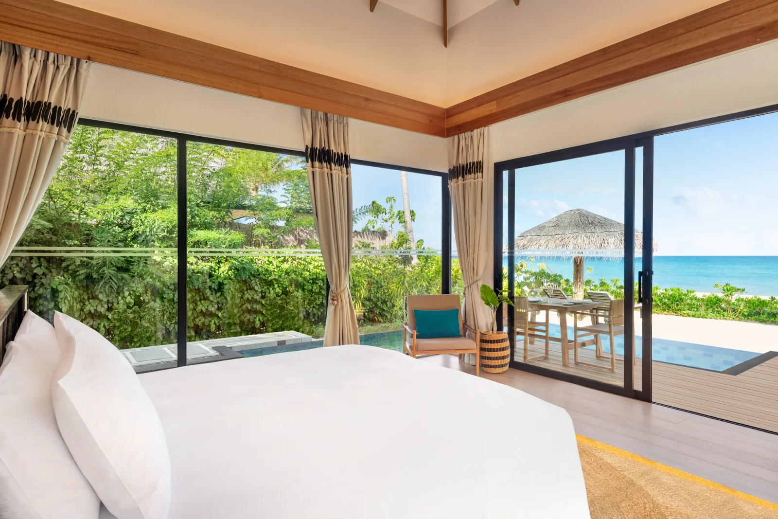 One-Bedroom Beach Pool Villa Bedroom, Hilton Amingiri Maldives